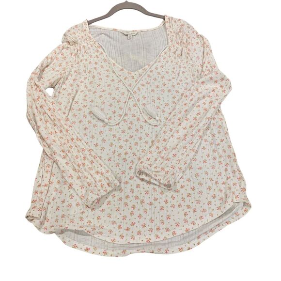 Lucky Brand Womens Calico Floral Cottagecore V Neck Tie Front Long Sleeve Top L - Picture 6 of 6